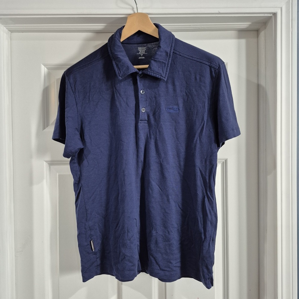 Icebreaker Polo Shirt Mens XL Blue Super Fine Lite 200 Merino *Flaws Has Holes!*